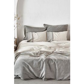 Ecocotton Dila %100 Organik Pamuk Keten Bej-Yeşil 200x220 cm Çift Kişilik Nevresim Takımı