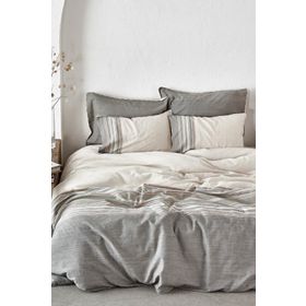 Ecocotton Dila %100 Organik Pamuk Keten Bej-Yeşil 200x220 cm Çift Kişilik Nevresim Takımı