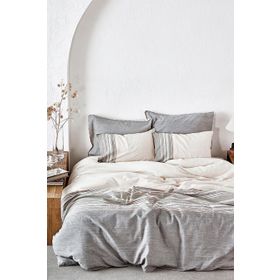 Ecocotton Dila %100 Organik Pamuk Keten Bej-Yeşil 200x220 cm Çift Kişilik Nevresim Takımı