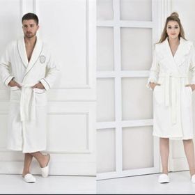 Ecocotton Elsa Krem Pamuk Nakışlı Aile Bornoz Seti