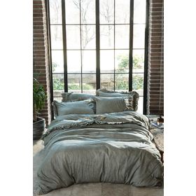 Ecocotton Farah Battal Boy %100 Organik Pamuk Saten Parça Boya El Nakışlı 240x220 cm Yeşil Nevresim Takımı
