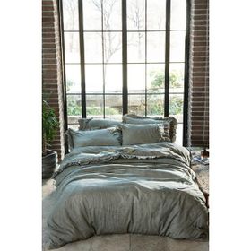 Ecocotton Farah Battal Boy %100 Organik Pamuk Saten Parça Boya El Nakışlı 240x220 cm Yeşil Nevresim Takımı
