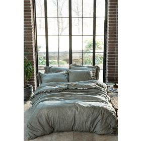 Ecocotton Farah Battal Boy %100 Organik Pamuk Saten Parça Boya El Nakışlı 240x220 cm Yeşil Nevresim Takımı