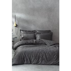 Ecocotton Güz Battal Boy 100 Organik Pamuk Saten Brodeli Antrasit 240x220 cm Nevresim Takımı