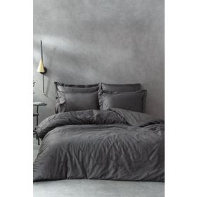 Ecocotton Güz Çift Kişilik 100 Organik Pamuk Saten Brodeli Antrasit 200x220 cm Nevresim Takımı