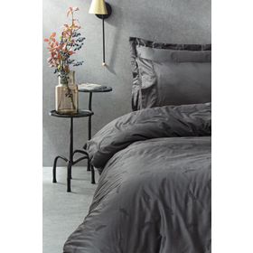 Ecocotton Güz Çift Kişilik 100 Organik Pamuk Saten Brodeli Antrasit 200x220 cm Nevresim Takımı