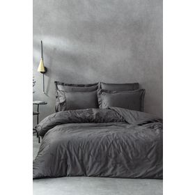 Ecocotton Güz Çift Kişilik 100 Organik Pamuk Saten Brodeli Antrasit 200x220 cm Nevresim Takımı