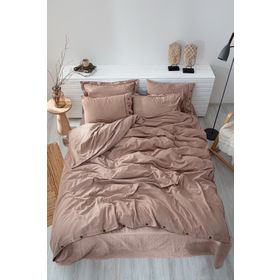 Ecocotton Havin Battal Boy %100 Organik Pamuk Saten Parça Boya Bej 240x220 cm Nevresim Takımı