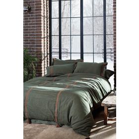Ecocotton Hazar Battal Boy %100 Organik Pamuk Saten Parça Boya 240x220 cm Yeşil Nevresim Takımı
