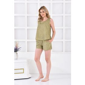Ecocotton Helen Kadın Pamuk Keten Yeşil Sabahlık