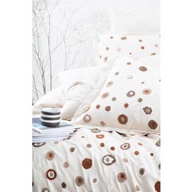 Ecocotton Lal Çift Kişilik %100 Pamuk Keten Panç Nakışlı Bej 200x220 cm Nevresim Takımı
