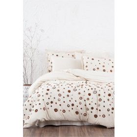 Ecocotton Lal Çift Kişilik %100 Pamuk Keten Panç Nakışlı Bej 200x220 cm Nevresim Takımı