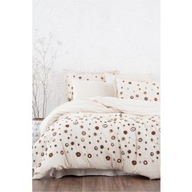 Ecocotton Lal Çift Kişilik %100 Pamuk Keten Panç Nakışlı Bej 200x220 cm Nevresim Takımı