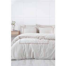 Ecocotton Lavin Çift Kişilik %100 Organik Pamuk Saten Nakışlı Bej-Gold 200x220 cm Nevresim Takımı