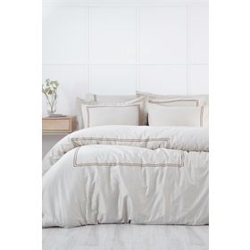 Ecocotton Lavin Çift Kişilik %100 Organik Pamuk Saten Nakışlı Bej-Gold 200x220 cm Nevresim Takımı