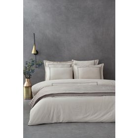 Ecocotton Lavin Çift Kişilik %100 Organik Pamuk Saten Nakışlı Bej-Gri 200x220 cm Nevresim Takımı
