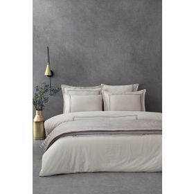 Ecocotton Lavin Çift Kişilik %100 Organik Pamuk Saten Nakışlı Bej-Gri 200x220 cm Nevresim Takımı