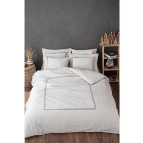 Ecocotton Lavin Çift Kişilik %100 Organik Pamuk Saten Nakışlı Bej-Gri 200x220 cm Nevresim Takımı