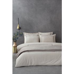 Ecocotton Lavin Çift Kişilik %100 Organik Pamuk Saten Nakışlı Bej-Gri 200x220 cm Nevresim Takımı