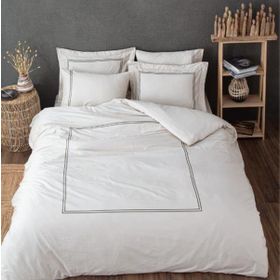 Ecocotton Lavin Çift Kişilik %100 Organik Pamuk Saten Nakışlı Bej-Yeşil 200x220 cm Nevresim Takımı