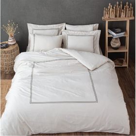 Ecocotton Lavin Çift Kişilik %100 Organik Pamuk Saten Nakışlı Bej-Yeşil 200x220 cm Nevresim Takımı