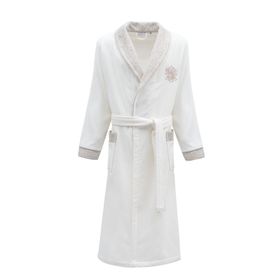 Ecocotton Liva Organik Pamuk Nakışlı Krem Erkek Bornoz