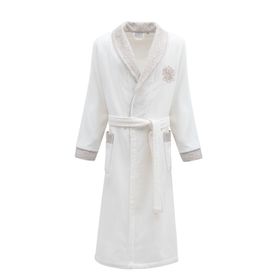 Ecocotton Liva Organik Pamuk Nakışlı Krem Erkek Bornoz