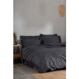 Ecocotton Mahfer Çift Kişilik %100 Organik Pamuk Saten Brodeli Antrasit 200x220 cm Nevresim Takımı