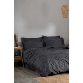 Ecocotton Mahfer Çift Kişilik %100 Organik Pamuk Saten Brodeli Antrasit 200x220 cm Nevresim Takımı