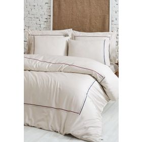 Ecocotton Maritime Battal Boy 100 Organik Pamuk Saten Nakışlı Bej 240x220 cm Nevresim Takımı