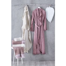 Ecocotton Miranda Keten Fırfırlı Kadın Bej Sabahlık