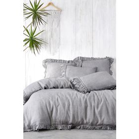 Ecocotton Miranda Keten Parça Boya Gri 220x240 cm Battal Boy Nevresim Takımı