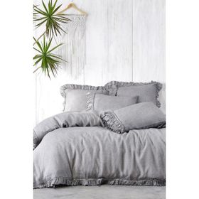 Ecocotton Miranda Keten Parça Boya Gri 220x240 cm Battal Boy Nevresim Takımı
