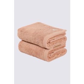 Ecocotton Pure Cotton %100 Organik Pamuk Kelebek Bordürlü Nakışlı Kahve 50x90 cm 2'li El Yüz Havlusu Seti