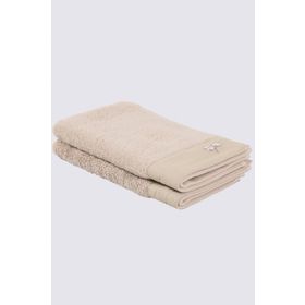 Ecocotton Pure Cotton 2'li %100 Organik Pamuk Bez Bordürlü Nakışlı Kahve 30x50 cm El Havlusu Seti
