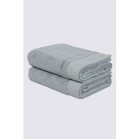 Ecocotton Pure Cotton 76x142 cm Organik Pamuk Bez Bordürlü Nakışlı Mavi 2'li Banyo Havlusu Seti