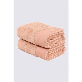 Ecocotton Pure Cotton Organik Pamuk Bez Bordürlü Nakışlı Kahve 50x90 cm 2'li El Yüz Havlusu Seti