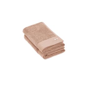 Ecocotton Pure Cotton Organik Pamuk Bez Bordürlü Nakışlı Kahve 50x90 cm 2'li El Yüz Havlusu Seti