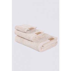 Ecocotton Pure Cotton Organik Pamuk Kelebek Bordürlü Nakışlı Bej 3'lü Havlu Seti