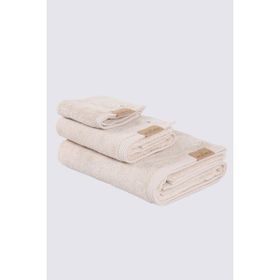 Ecocotton Pure Cotton Organik Pamuk Kelebek Bordürlü Nakışlı Bej 3'lü Havlu Seti