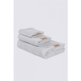 Ecocotton Pure Cotton Organik Pamuk Kelebek Bordürlü Nakışlı Gri 3'lü Havlu Seti
