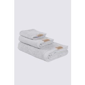 Ecocotton Pure Cotton Organik Pamuk Kelebek Bordürlü Nakışlı Gri 3'lü Havlu Seti