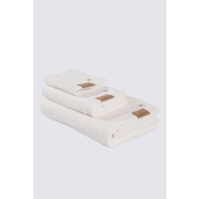 Ecocotton Pure Cotton Organik Pamuk Kelebek Bordürlü Nakışlı Krem 3'lü Havlu Seti