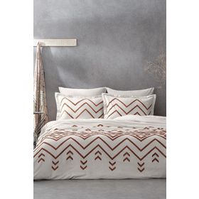 Ecocotton Talya Çift Kişilik %100 Pamuk Keten Panç Nakışlı Krem-Bej 200x220 cm Nevresim Takımı