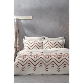 Ecocotton Talya Çift Kişilik %100 Pamuk Keten Panç Nakışlı Krem-Bej 200x220 cm Nevresim Takımı