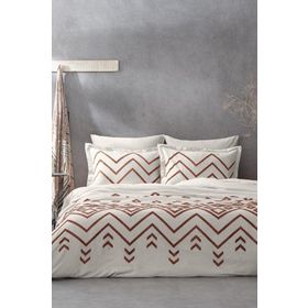 Ecocotton Talya Çift Kişilik %100 Pamuk Keten Panç Nakışlı Krem-Bej 200x220 cm Nevresim Takımı