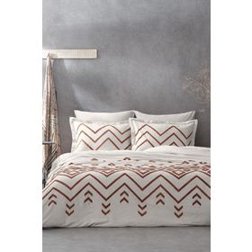 Ecocotton Talya Çift Kişilik %100 Pamuk Keten Panç Nakışlı Krem-Bej 200x220 cm Nevresim Takımı