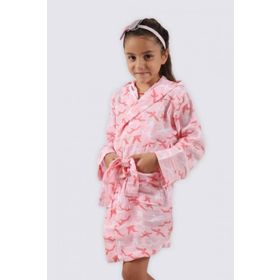 Ecocotton Turna %100 Organik Pamuk Müslin Baskılı Somon Kız Çocuk Bornoz