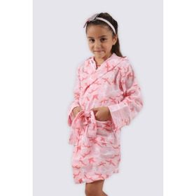 Ecocotton Turna %100 Organik Pamuk Müslin Baskılı Somon Kız Çocuk Bornoz