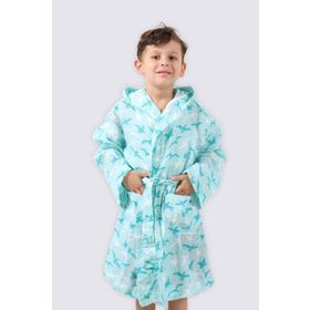 Ecocotton Turna %100 Organik Pamuk Müslin Baskılı Turkuaz Erkek Çocuk Bornoz